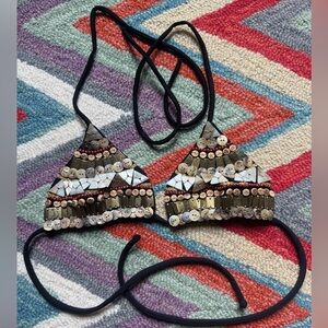 Vix embellished beaded black bikini top